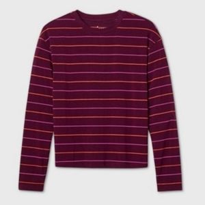 A New Day Burgandy Stripe Long Sleeve Shirt